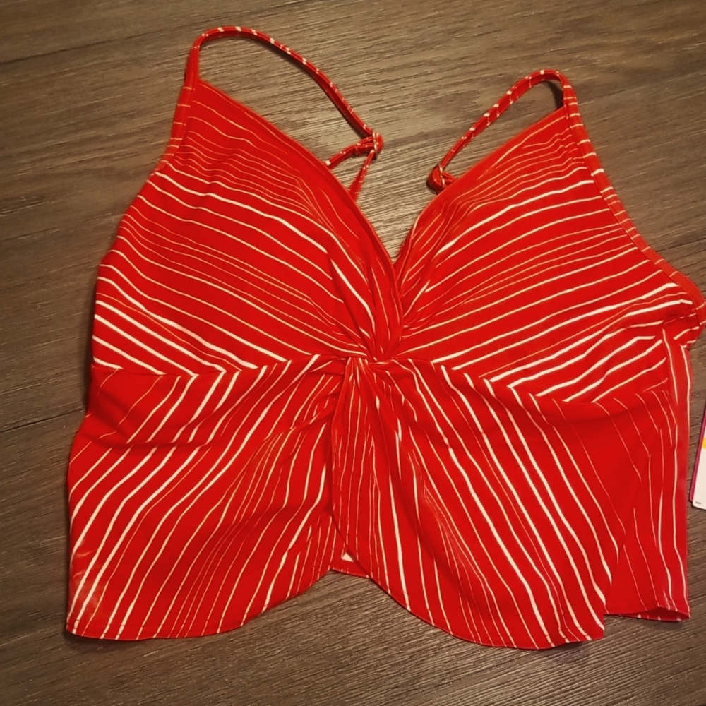 Women's Vince Camuto Savona Stripe Knotted Crop Tankini Swim Top